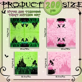 Crtiin 200 Pcs Witch Paper Napkins Pink and Green Party Decorations Witch and Princess Party Supplies Castle Napkins for Girls Birthday Magical Fantasy Enchanted Wedding Baby Shower Decor