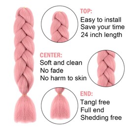 Braiding Hair Extensions for Women 3 Packs 100g/Pack 24Inch High Temperature Ombre Jumbo Synthetic Braiding Hair for Twist Crochet Braids (3 Packs, rouge pink)