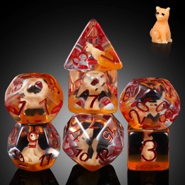 Fox Dice Set D&D, DNDND 7 pcs Resin D&D Die with Velvet Pouch for Dungeons and Dragons Rolling Games and Tabletop Games（Fox