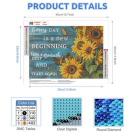 EOBROMD 5D Inspirational Diamond Painting Kits for Adults, Full Round Drill Sunflower Diamond Art Kits, Butterfly Crystal Art Kits for Home Wall Decor Gifts 30x40cm