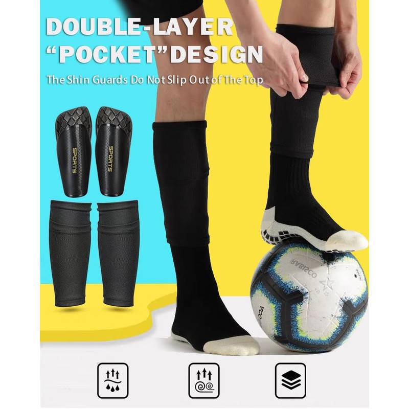 Children's Football Shin Pads, Men's Football with Non-Slip Sleeves, Durable
