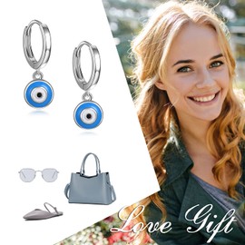 POPLYKE Evil Eye Earrings for Women 925 Sterling Silver Evil Eye Hoop Earrings Dangle for Women Blue Evil Eye Jewelry