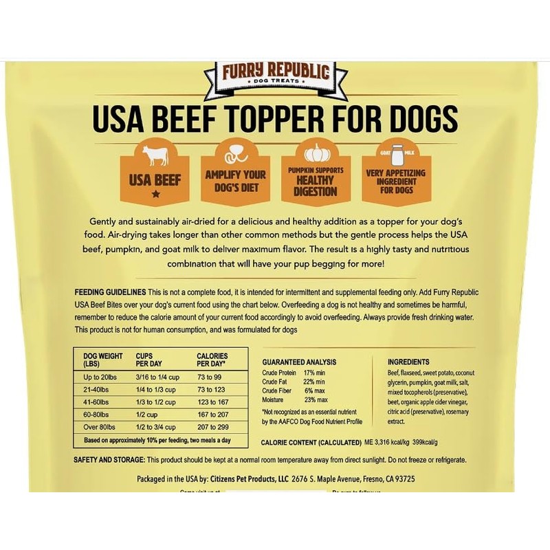 Furry Republic Beef Bites (Meal Topper for Dogs) 2.25 LBS,