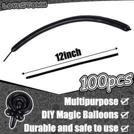 LovesTown 100PCS Long Balloons, Black Twisting Animal Balloons Thickening Latex Modeling Long Magic Balloons for Weddings Birthdays Festival Party Decor