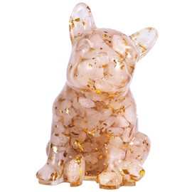 Nupuyai Rose Quartz French Bulldog Carved Crystal Animal Statue Ornament, Energy Healing Stone Pocket Figurine Resin Home Office Decor