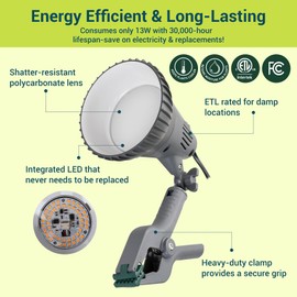 LED Plant Grow Light Bulbs Full Spectrum with 17.29 PPF, Grow Light with 6Feet Cord and Clamp for Indoor Plants