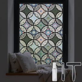 DKTIE Static Cling Decorative Window Film with Installation Tools Non Adhesive Privacy Film Stained Glass Window Film for Bathroom Shower Door Heat Cotrol Anti UV 35.4 x 118.1 Inch