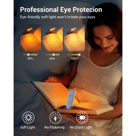 DEWENWILS Book Reading Light, Amber Warm Clip On LED with 3 Adjustable Brightness for Eye Protection, Rechargeable USB, Perfect for Bookworms, Kids (White)