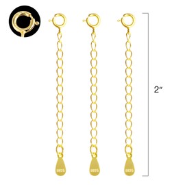 Alexcraft 3 Pcs Gold Plated Sterling Silver Extenders Chain Necklace Bracelet Extension Chains for Jewelry Making(2 inch)