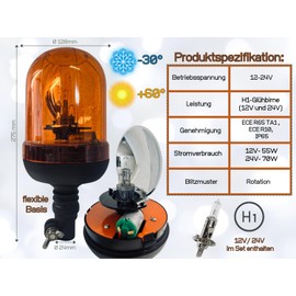 Matel Service Rotating Beacon 12 V / 24 V H1 Flexible Base Warning Light Yellow E9