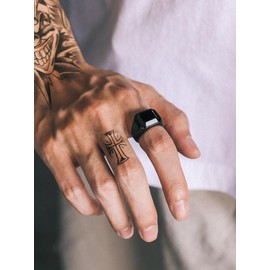 Richsteel Mens Signet Ring Black Onyx Signet Rings for Men Jewellery