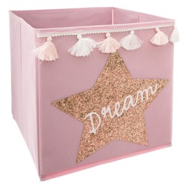 Atmosphera Dream Children's Storage Box, Sequins and Pompoms, Light Pink
