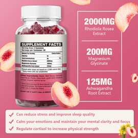1 Pack 2000MG Sugar Free Rhodiola Rosea Gummies - Rhodiola Supplement ＆Cortisol Reducer for Endurance, Performance, Mood ＆ Stress, Sleep Support - Non-GMO, 60 Counts Peach Flavor Vegan Chews