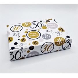 Party Angels 2 Sheets 30th Birthday Wrapping Paper Age 30 Birthday Gift Wrap Paper Male/Female Gold Black and Silver (PA)
