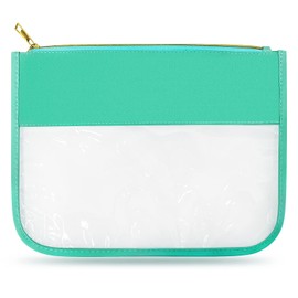 LOKFAR Nylon Makeup Bag DIY Chenille Letter Clear Travel Zipper Pouch, Preppy Makeup Bag Clear Cosmetic Bag, Water-proof Makeup Travel Pouch Snack Bags for Women Girls (Green)