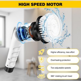 3-in-1 Cordless Cleaning Brush with 3 Replaceable Brush Heads,Electric Spin Scrubber with 2 Adjustable Speeds, Handheld Small Cleaning Brush for Bathroom,Tub,Ceramic Tiles,Window