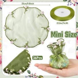 Yoojahow 36 Pcs Floral Embroidered Organza Tulle Circles 9.8 Inch Round Organza Bags Embroidered Jewelry Candy Pouch for Wedding Bridal Shower Party Favor Christmas Gift Bags(Sage Green)