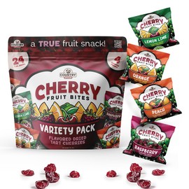 Country Spoon Cherry Fruit Bites Variety 24 Pack For Kids and Adults | Flavored Dried Tart Cherries, Healthy Alternative to Fruit Snacks, Classroom Safe, Allergen-Free (Orange, Peach, Raspberry, Lemon Lime)