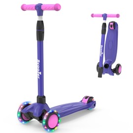 Kids Scooter,LED Lighted Wheels and 3 Adjustable Height Handlebars Scotters for Kids 3-12,3 Wheel Toddler Kick Scotter for Boys & Girls up to 132 Lbs.