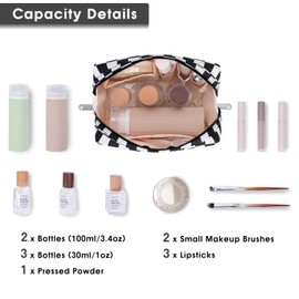 Narwey Small Checkered Makeup Bag for Purse Travel Makeup Pouch Mini Cosmetic Bag for Women (Black Checkerboard, Small)