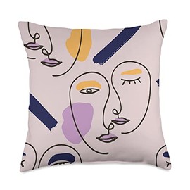 Face Minimal Line Art Abstract Artsy Faces Modern Pastel Throw Pillow
