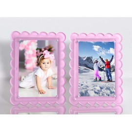 Generic 5x7 Scalloped Photo Frame with Magnetic Tabletop Display (2 Pack), Horizontal or Vertical Display for High Definition Minimalist Pictures. (Pink)