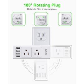 (2 Pack) Multi Plug Outlet Extender, EyGde Outlet Splitter with Rotating Plug, 6 Wall Outlet Widely Space (3 Side) and 4 USB Ports, Wall Adapter Power Strip Surge Protector (1700J) for Travel, Office