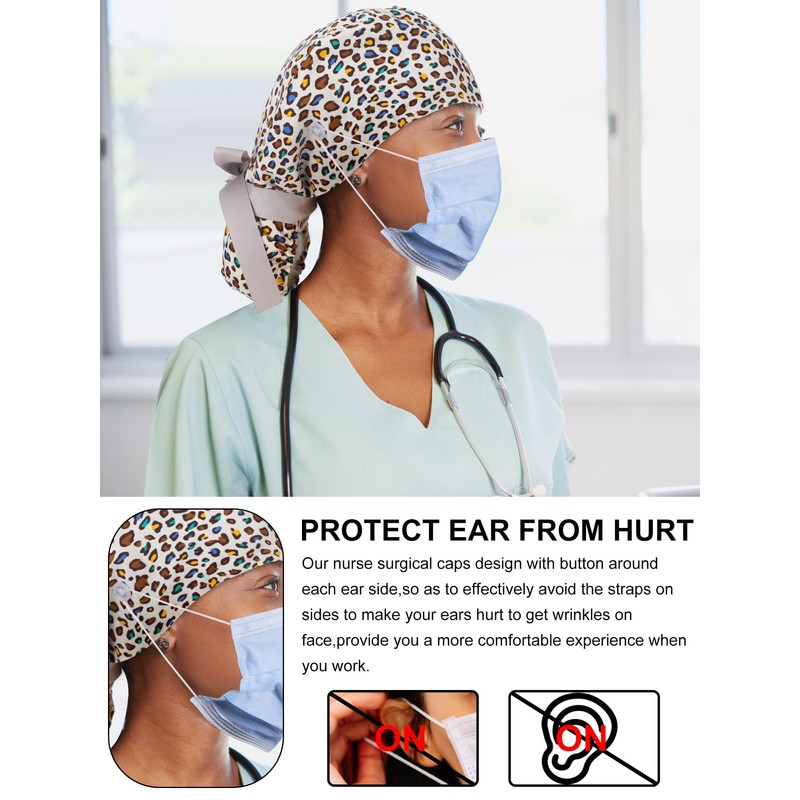 Floraltop 6 Pcs Satin Lined Scrub Caps Women Nurse Surgical