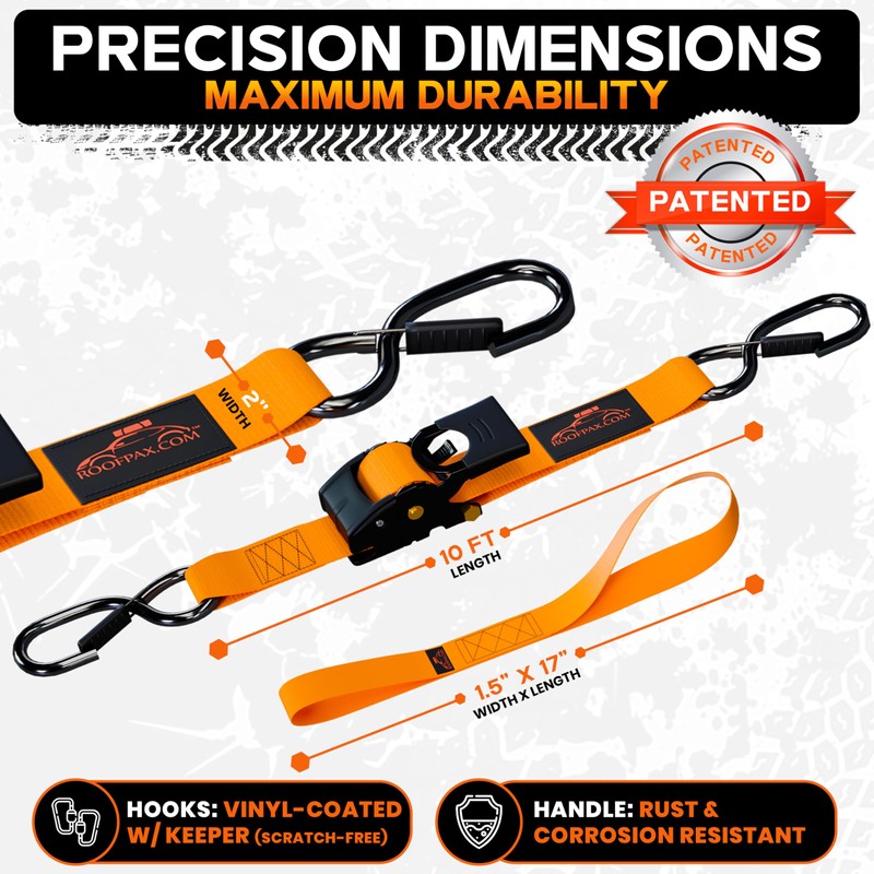 RoofPax Premium 2'' x 10" Retractable Ratchet Straps 4 Pack