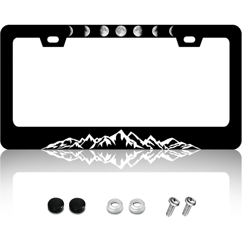 BLVD Moon Phase Mountain Black Stainless Steel License Plate Frame