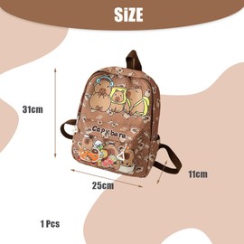 Syylqyr Capybara Bag, Capybara Backpack School Bags for Girls, Girls Rucksack Kawaii Backpack Brown Cartoon Animal School Backpack, Large Capacity Student Bookbag with Adorable Design for Kids