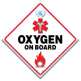 Medical Oxygen on Board Warning Sign with Suction Cup, 20mm, Diamond-Shaped Safety Sticker for Oxygen Dependent Disabled Person