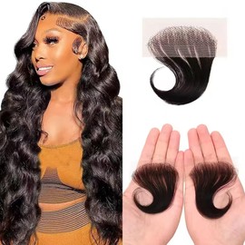 yuccy Human Hair Edges HD Lace Baby Hair Edges For Women Reusable Invisible Lace Hairline with 2 Pcs Natural Handmade Real Human Hair Pieces