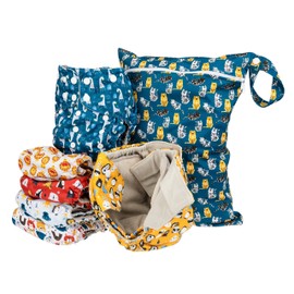 Simple Being Reusable Cloth Diapers,6 Pack Pocket Adjustable Size,Waterproof Cover,6 Inserts,Wet Bag, Double Gusset (Boy Animals)