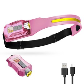 Victoper 2in1 Rechargeable Headlamp, 230° Wide Beam LED Head Lamp with Detachable Flashlight Motion Sensor for Adults, Waterproof Magnetic Black Light for Hiking, Running, Fishing (Pink, 1 Pack)