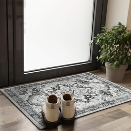 NANPIPER Area Rug, 2x3 Washable Rug with Non-Slip Backing, Ultra-Thin Soft Entryway Rug, Non-Shedding Indoor Door Mat Floor Carpet for Entrance Bedroom Kitchen Bathroom(2'x3', Light Grey)