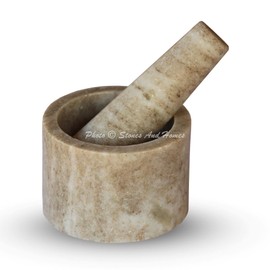 Stones And Homes Indian Brown Mortar and Pestle Set Small Bowl Marble Herbs Spices Stone Grinder for Kitchen 2.75 Inch Polished Decorative Round Herbs Spices Stone Grinder - (7x4.5x3.8 cm)