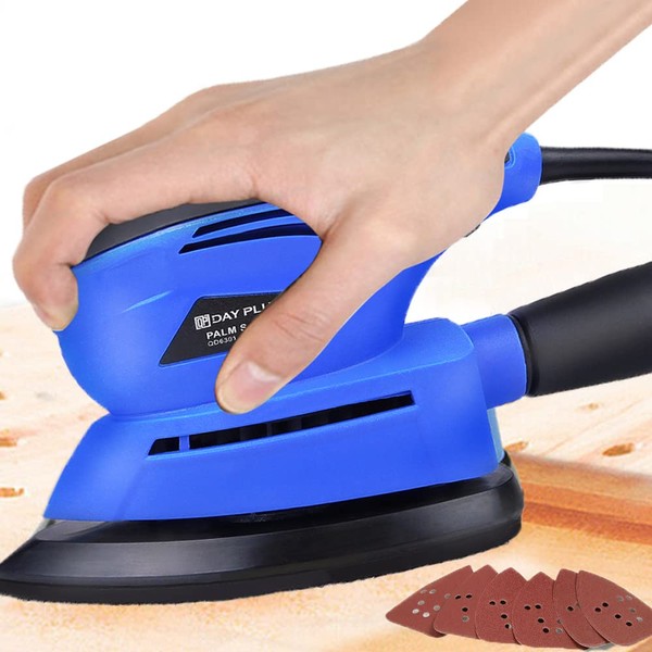 Detail Sander, 130W Compact Sander Machine 12000RPM, Electric Sander, 6 Sandpapers (2 x 80g, 2 x 120g, 2 x 240g), Wood Hand Sander, Dust Collection System for Tight Spaces Sanding in Home Decoration