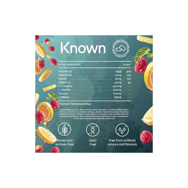 Known Pre-Workout Gummies – 60 Servings – Raspberry & Yuzu