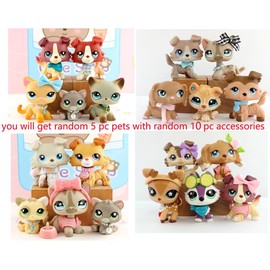 littleshop random 5 pc animal cat and dog action figures and random 10 pc accessories for lps collection