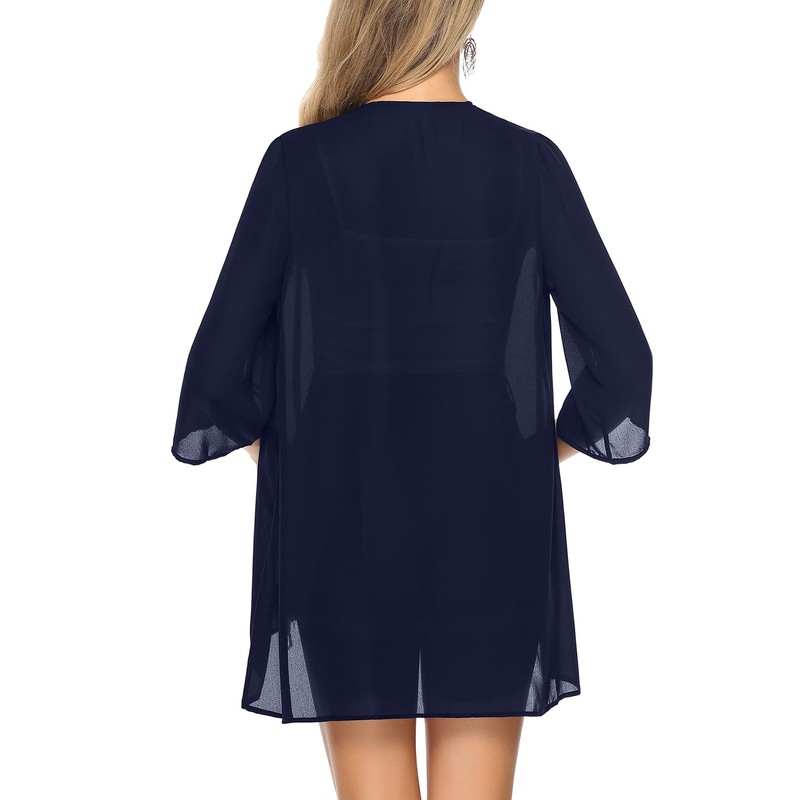 Irevial Women's Chiffon Kimono Cardigan 3/4 Sleeve Bikini Cover Up