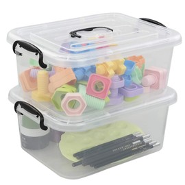 Neadas 8 Litre Plastic Storage Box with Handle, Clear Storage Bin with Lid, 2 Packs