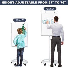 Mobile Whiteboard, 36x24 Inches Standing White Board on Wheels, Portable Magnetic Dry Erase Board with Stand, Height Adjustable Easel Style Rolling Whiteboard for Classroom, Office, Teacher, Home