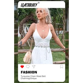 Women Turquoise Concho Chain Waist Belt Silver Western Metal Boho Chain Waist Belt for Dress Adjustable