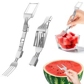 Watermelon Cutter Watermelon Slicer - 2-in-1 Stainless Steel Fruit Cutter, Portable Foldable Dual Head Fruit Fork and Slicer Knife for Home Kitchen