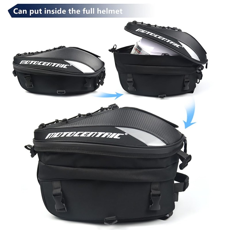 MOTOCENTRIC Motorcycle Tail Bag, 25L-38L Waterproof Helmet Backpack, Universal Fit,