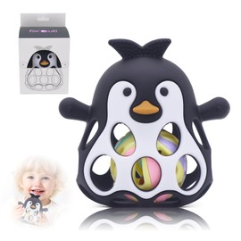 Farout Penguin Rattle - Teething Ring Baby & Montessori Toy - Oball Motor Skills Toy Baby Rattle for Newborns & 0-6 Months - Baby Toy from 3 Months, Gift for Boys & Girls (Black)