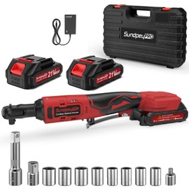 SundpeyPRO Cordless Ratchet Wrench Set 3/8" - 21V 75 Ft-lbs/100N·m Electric Ratchet Wrench With 2 X 2.0Ah Battery Power Ratchet Wrench With 1/2" & 1/4" Adapter & 3" Extension Bar & 8 Sockets & Case