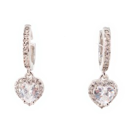 HOILY'S Women's White Heart Earrings Jewellery with White Crystal in 925 Sterling Silver, Sterling Silver, Cubic Zirconia