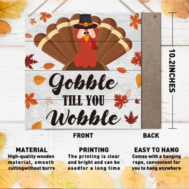 Thanksgiving Decorations Sign for Front Door, Farmhouse Thanksgiving Decor for Home Porch, Maple Turkey Thanksgiving Decor for Kitchen, Turkey Decorations Bathroom Office, Gobble Til You Wobble